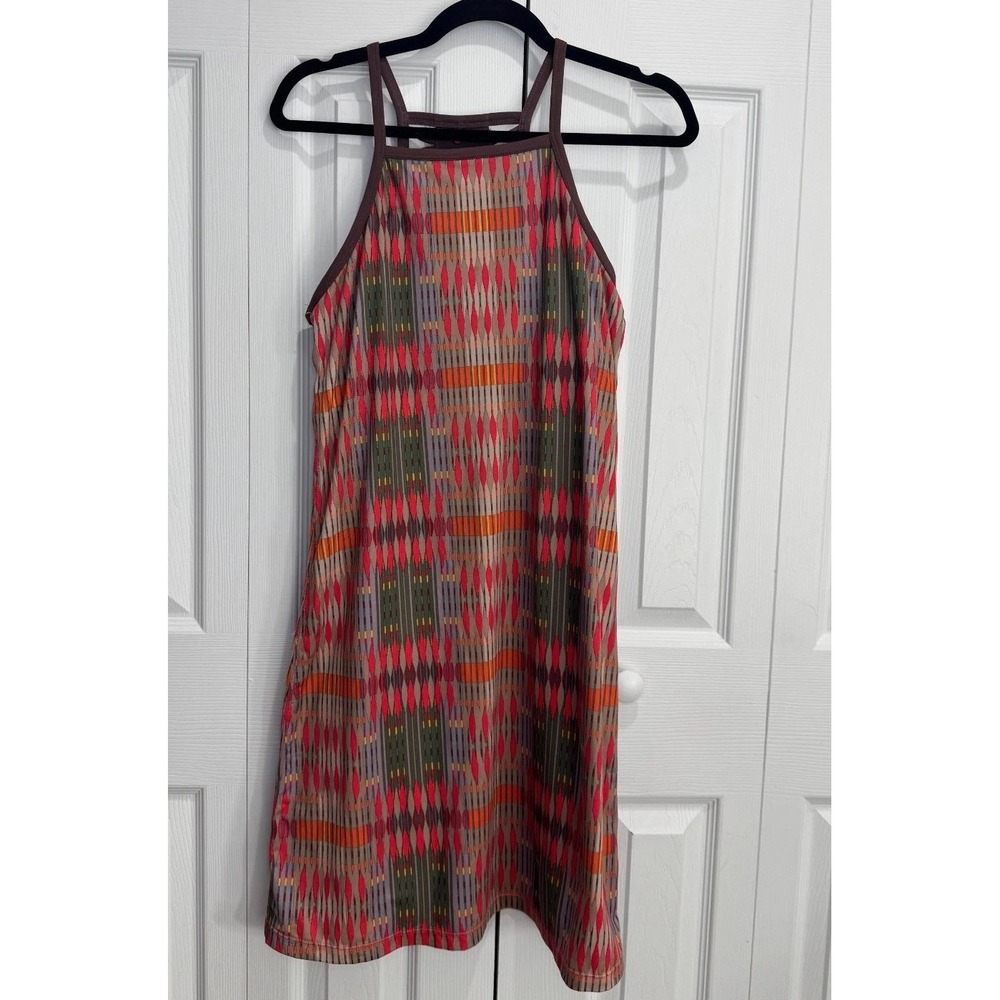 Prana Ardor Dress Women Small Carmine Desert Geo Print High-Neck Strappy Sleeve